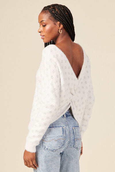 Pull manches longues ecru femme