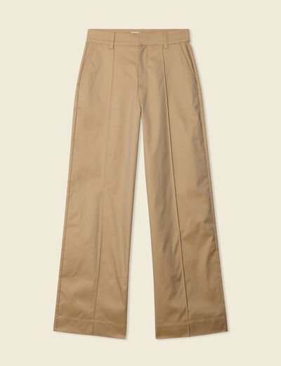 Pantalon large taille haute beige femme
