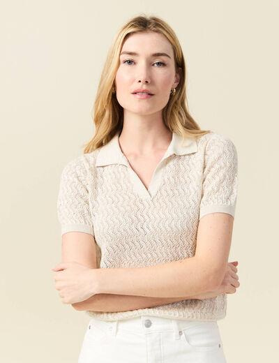 Pull manches courtes creme femme