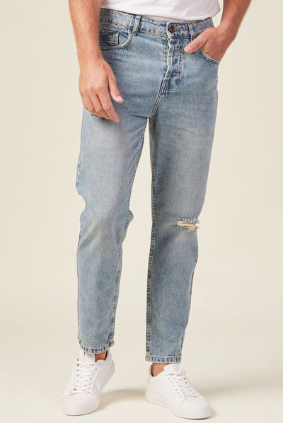 Jeans tapered destroy denim used homme