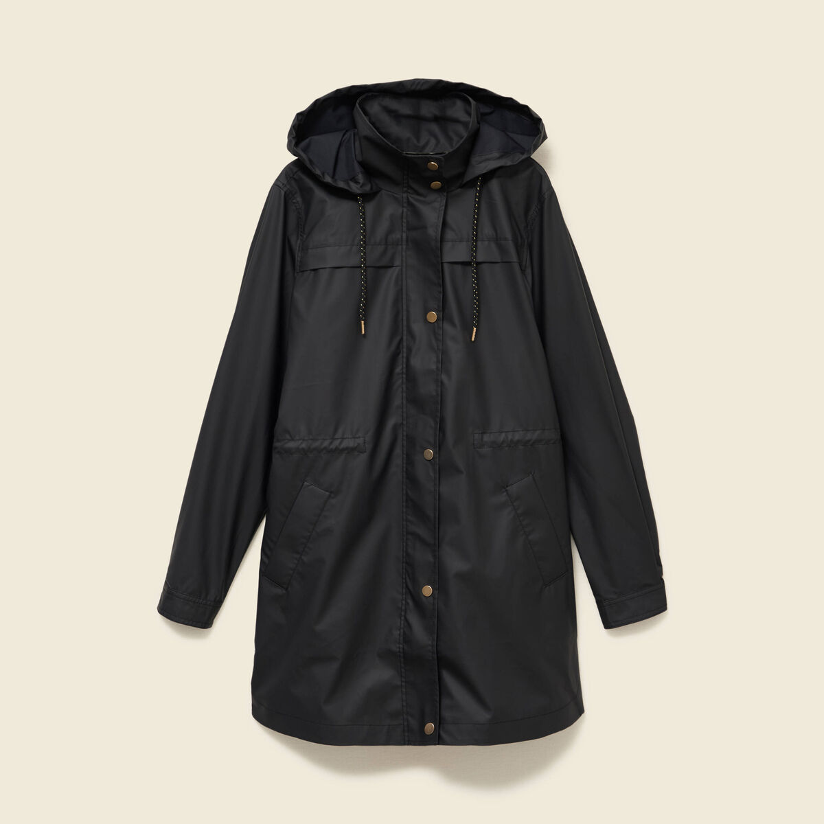 Parka longue droite d&eacute;perlante &agrave; capuche noir femme