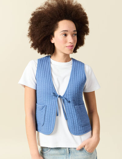 Gilet r&eacute;versible droit sans manches bleu ciel femme