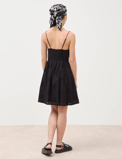 Robe col c&oelig;ur &agrave; bretelles en coton noir femme