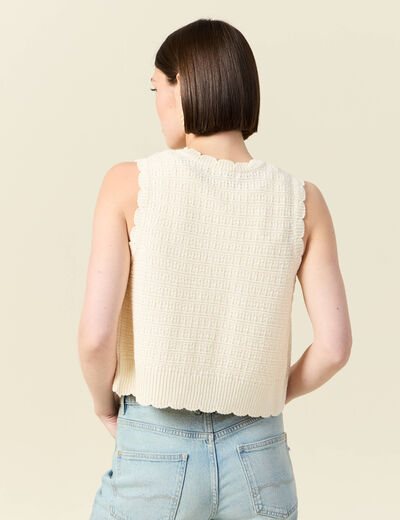 Gilet droit court sans manches creme femme