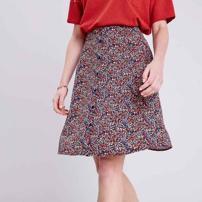 Jupe trapèze taille haute bleu marine femme