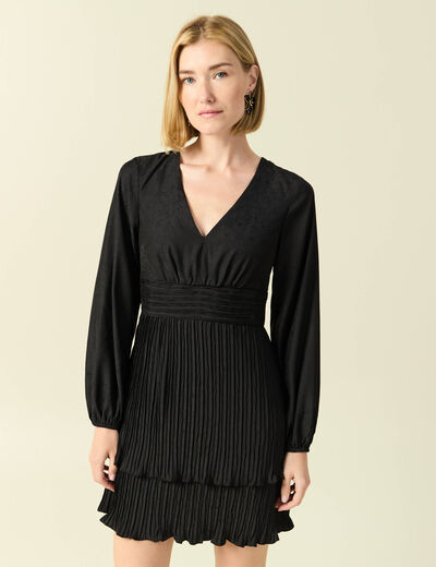 Robe patineuse courte manches longues noir femme