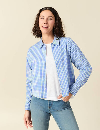Chemise droite courte en coton bleu clair femme