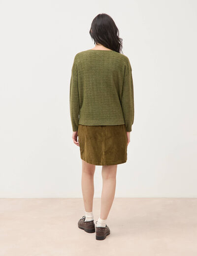 Pull manches longues col bateau vert kaki femme