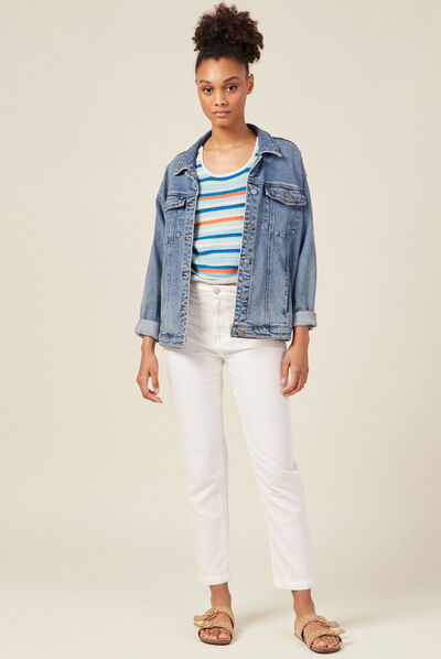 Pull manches 3/4 bleu electrique femme