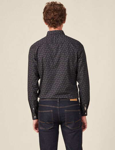 Chemise cintr&eacute;e en coton manches longues noir homme