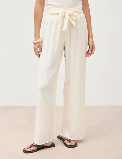 Pantalon loose avec ceinture creme femme