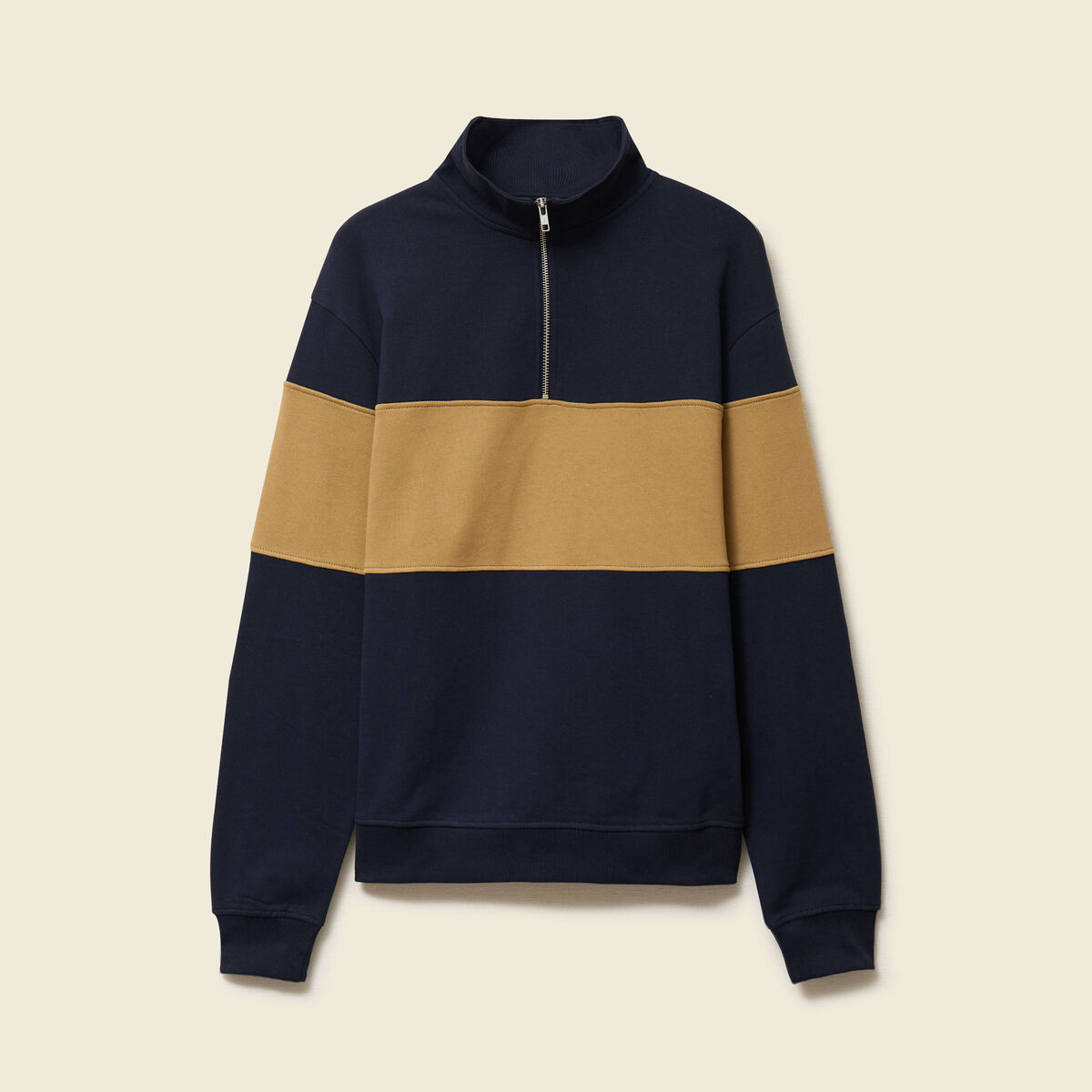 Sweat col montant manches longues bleu marine homme