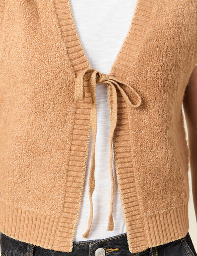 Gilet sherpa droit sans manches beige femme