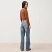 Jeans wide leg strass taille standard bleu femme