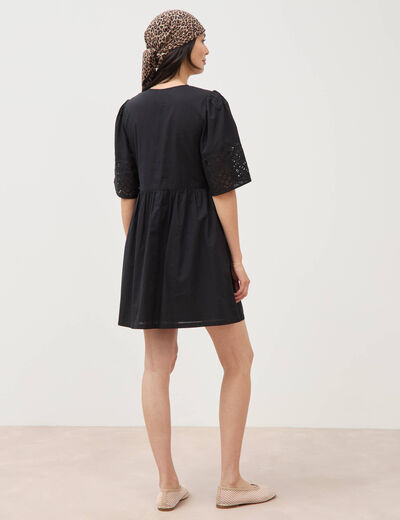 Robe courte &eacute;vas&eacute;e col v manches 3/4 noir femme