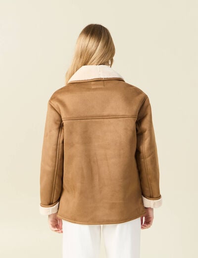 Manteau suédine col châle marron femme