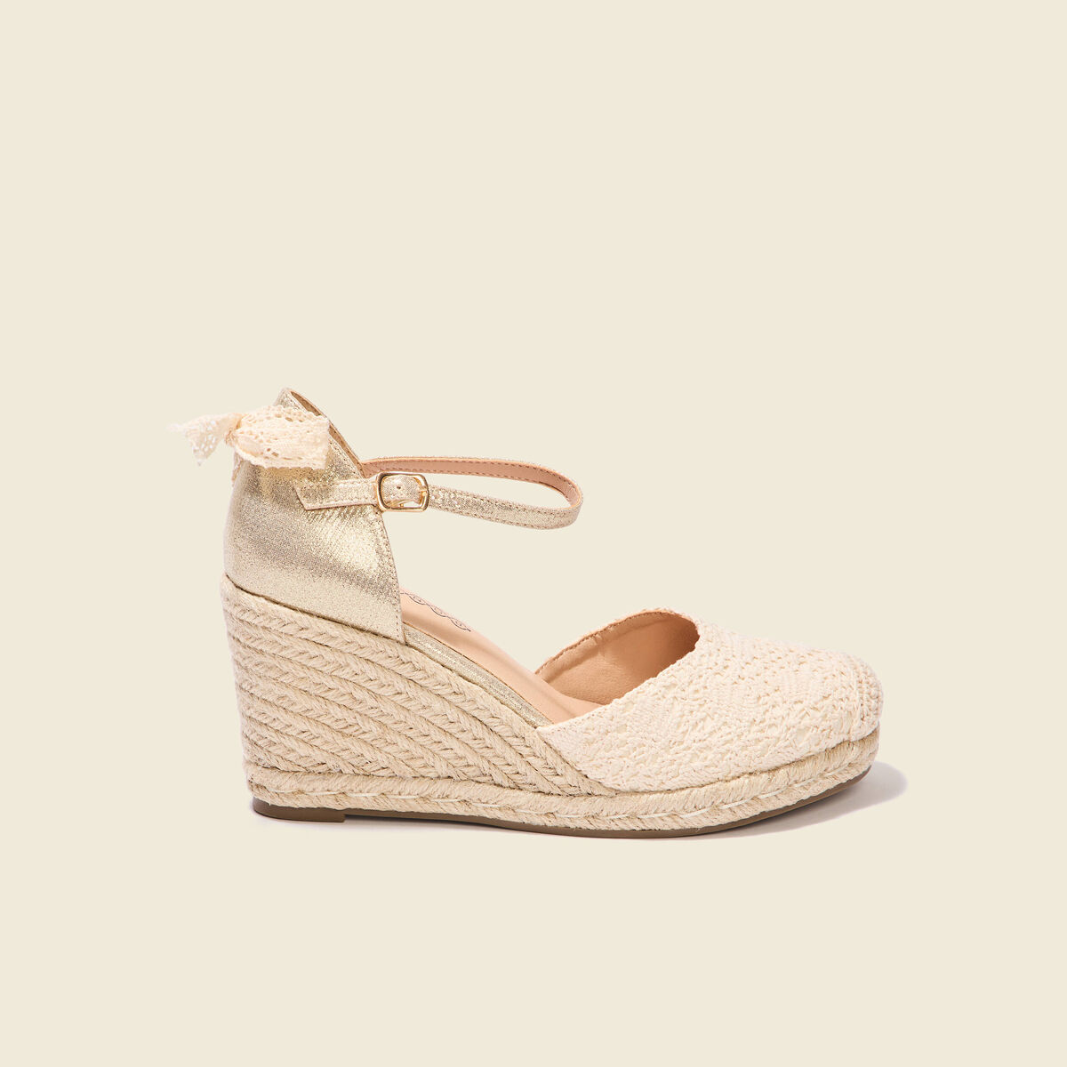 Espadrilles compens&eacute;es creme femme
