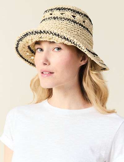 Chapeau tressé ecru femme