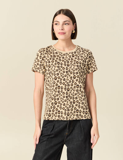 T-shirt manches courtes beige moyen femme