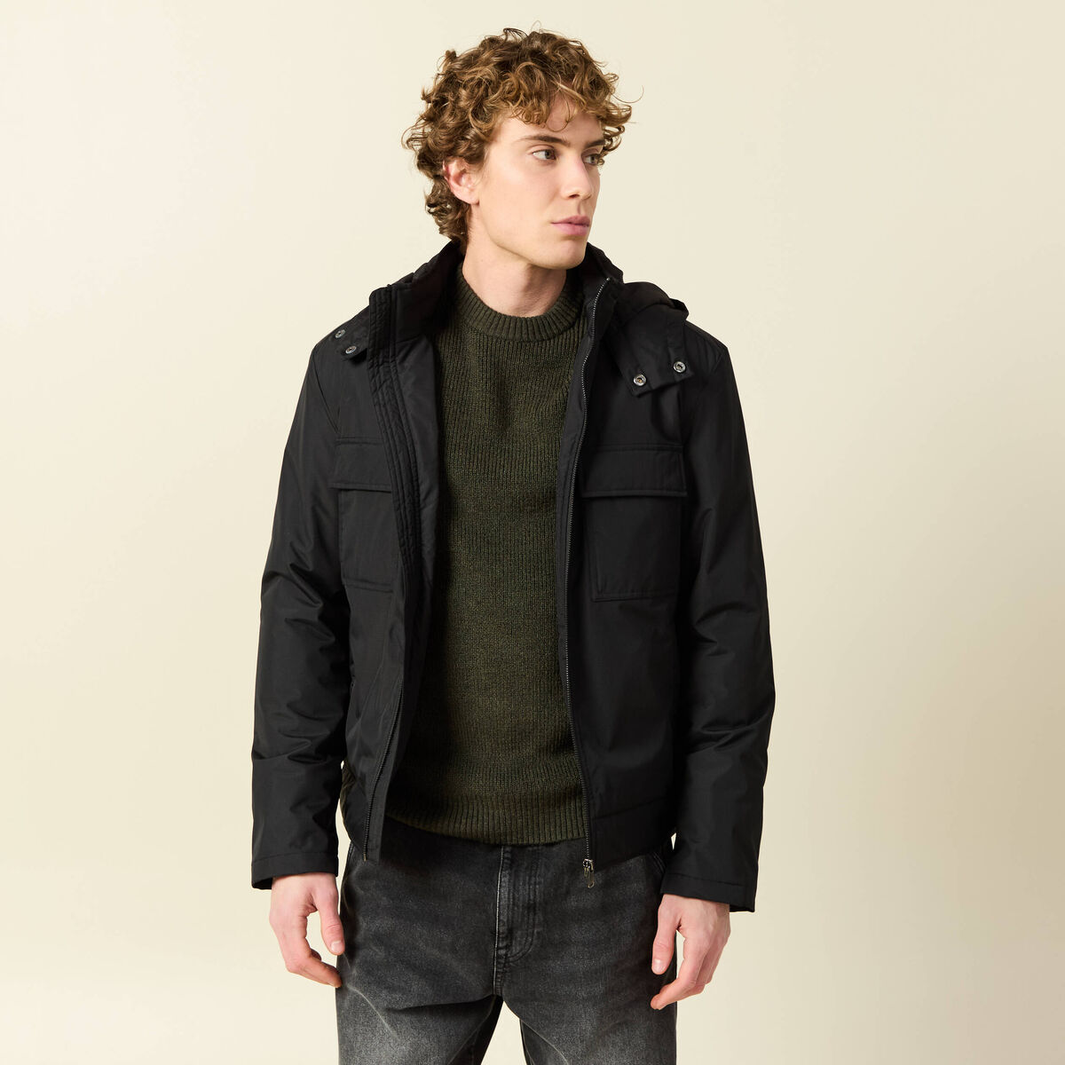 Blouson capuche doublure noir homme