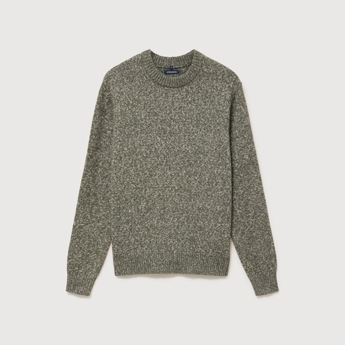 Pull droit tweed manches longues vert kaki homme