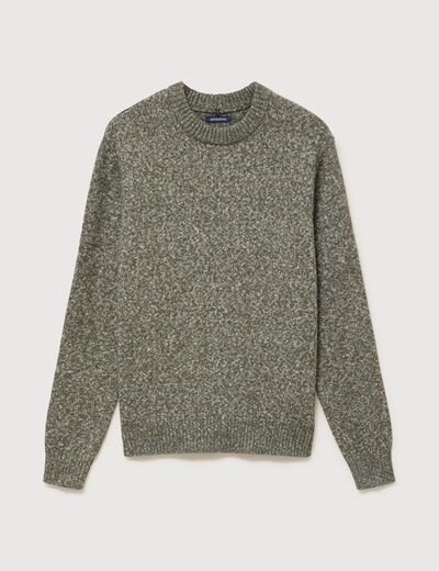 Pull droit tweed manches longues vert kaki homme