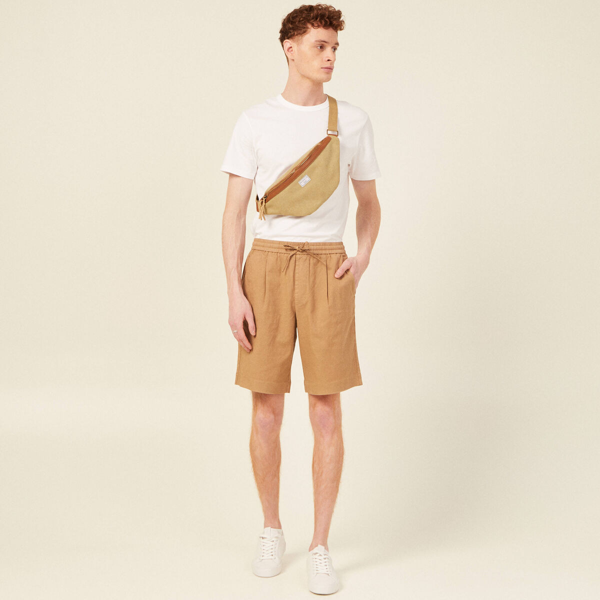 Bermuda coupe large beige homme