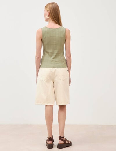 D&eacute;bardeur droit court col rond vert kaki femme