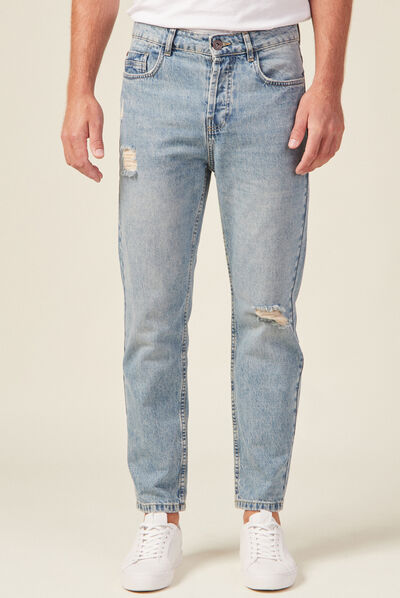 Jeans tapered destroy denim used homme