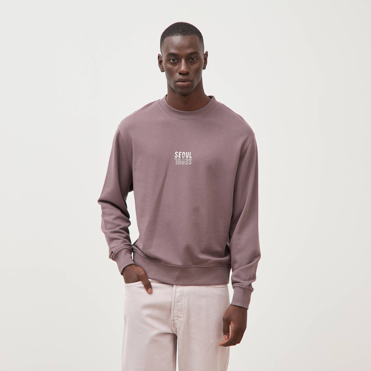 Sweat col rond manches longues mauve homme