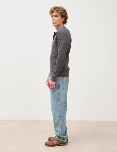 Pull manches longues en coton gris fonc&eacute; homme
