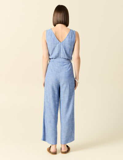 Combinaison pantalon ceinturée bleu femme