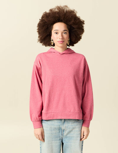 Sweat &agrave; capuche manches longues brillant mauve femme