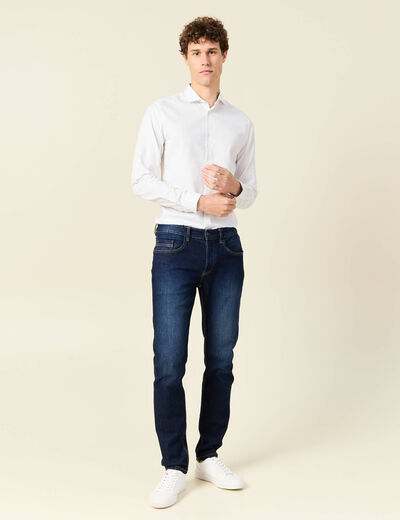 Chemise cintr&eacute;e en coton manches longues blanc homme