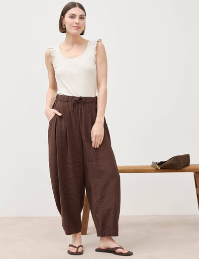 Pantalon loose taille standard marron fonc&eacute; femme