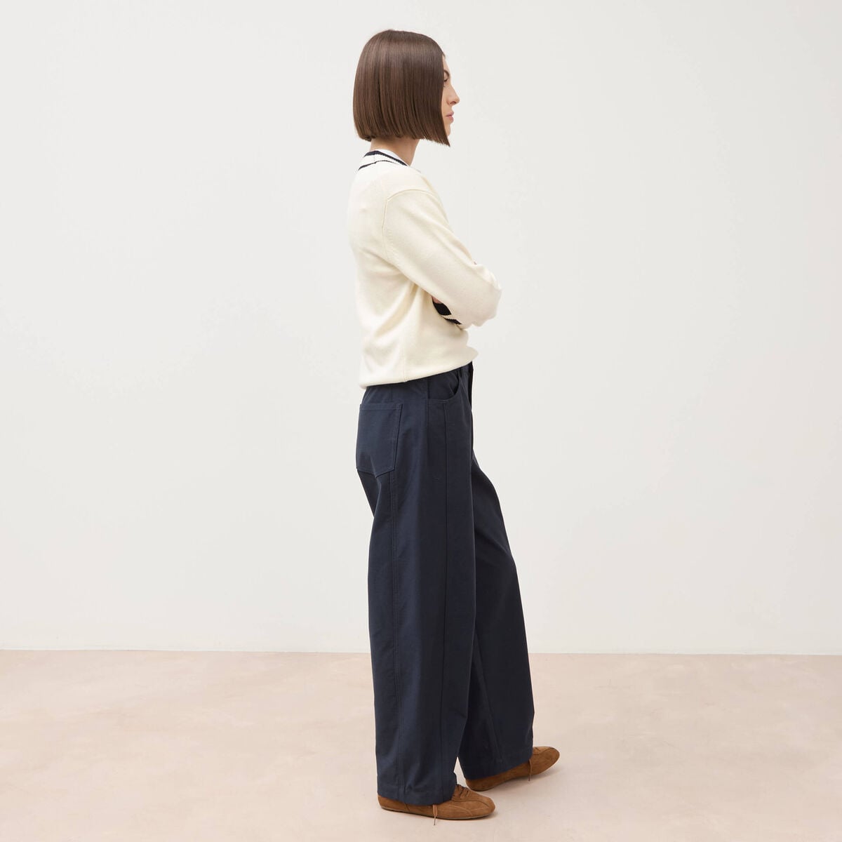 Pantalon coupe regular bleu marine femme