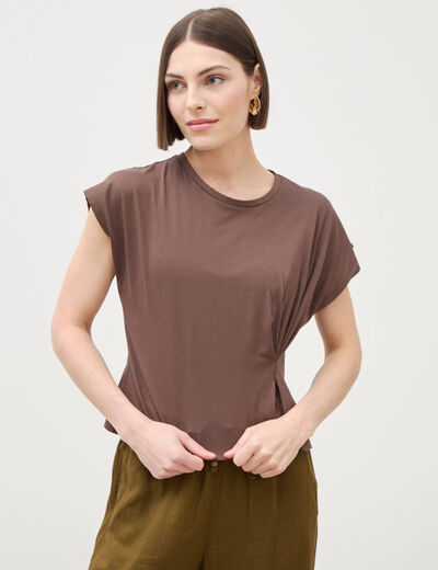 T-shirt manches courtes marron fonc&eacute; femme