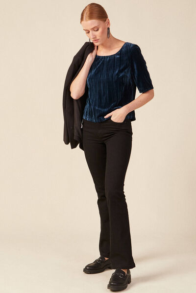 Blouse velours éco-responsable bleu canard femme