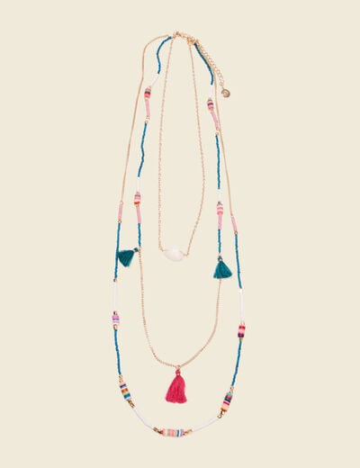 Collier multirangs multicolore femme