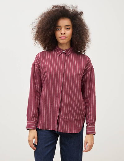 Chemise droite manches longues fluide bordeaux femme