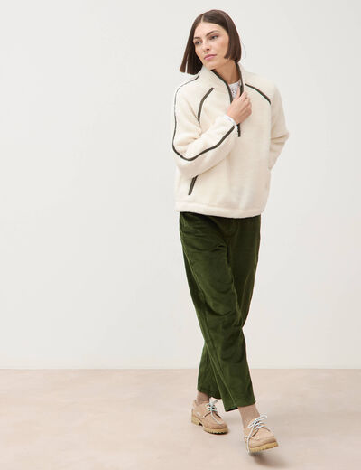 Pantalon barrel taille haute velours vert fonc&eacute; femme