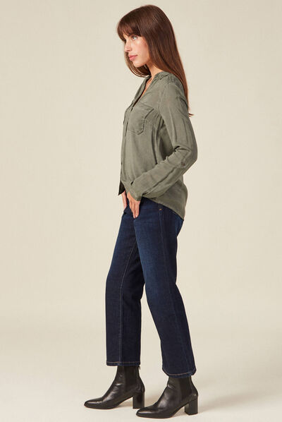 Chemise manches longues vert kaki femme