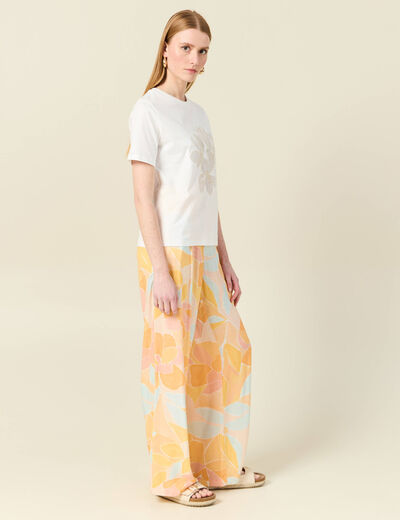 T-shirt manches courtes brodé creme femme