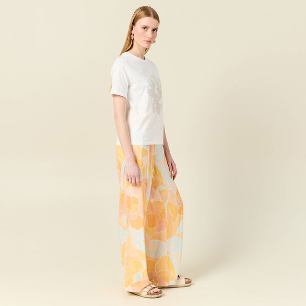 T-shirt manches courtes brodé creme femme