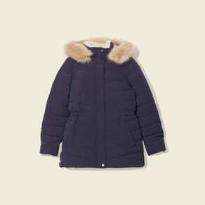 Doudoune à capuche fourrure bleu foncé femme
