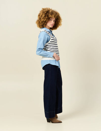Pull sans manches col en V ecru femme