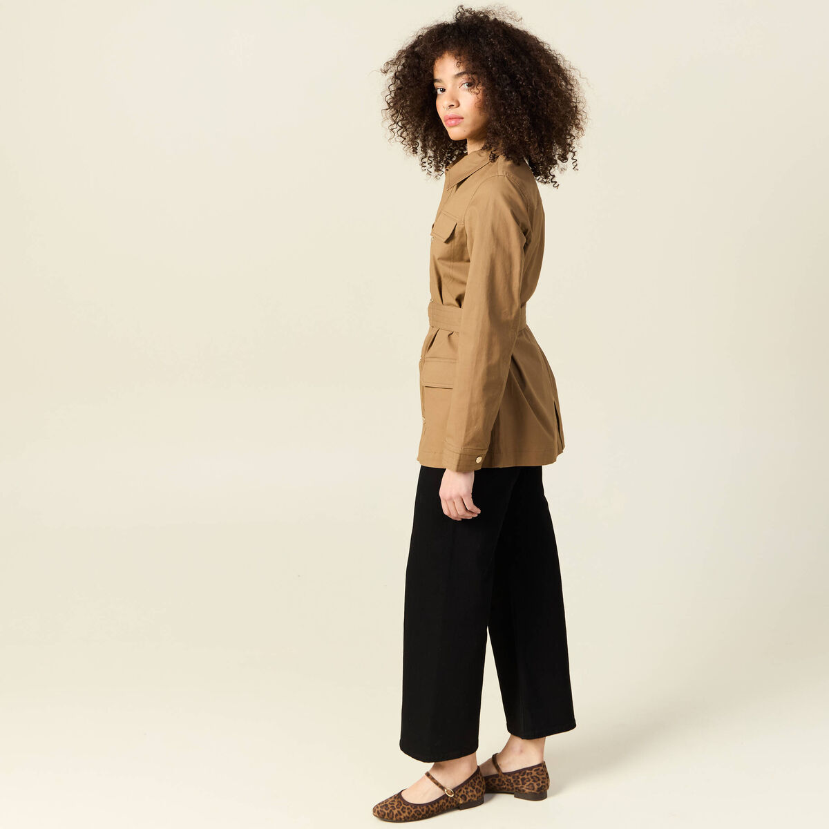 Veste saharienne cintrée vert kaki femme
