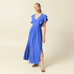 Robe fluide col v manches courtes bleu electrique femme