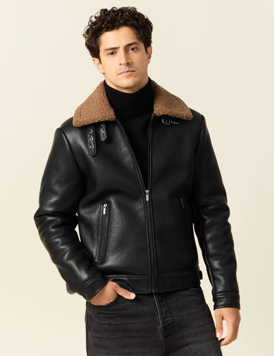 Blouson aviateur simili cuir noir homme