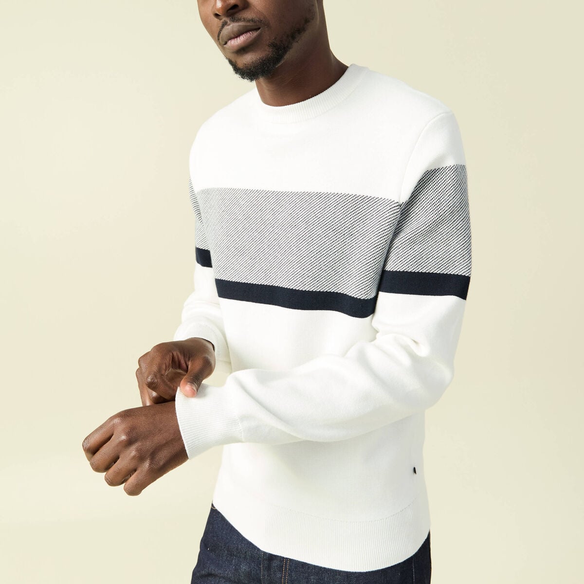 Pull col rond ecru homme
